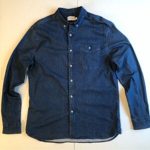 Topman Men's Button Down Long Sleeve Blue Denim Shirt Size M